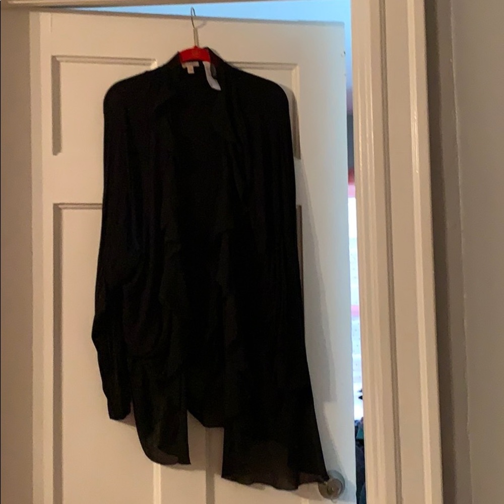 Rhonda sheer black ruffle open cardigan